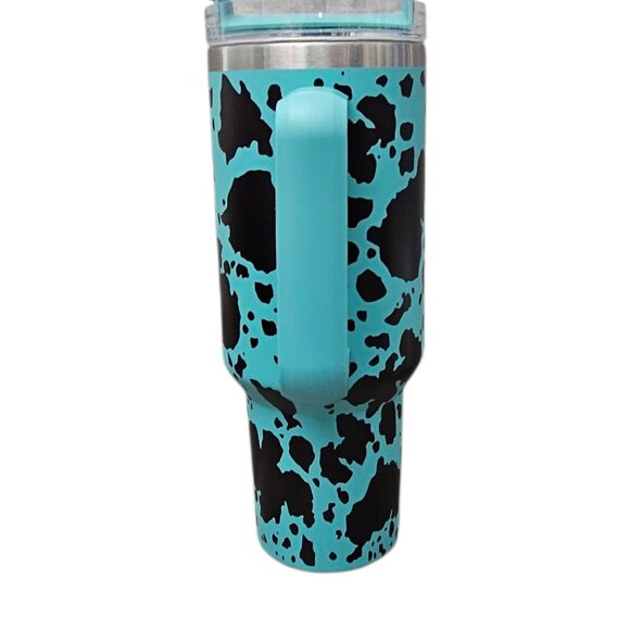 Western Cow Print 40 Oz Stainless Steel Tumbler And Straw New In Box Teal - Picture 4 of 7